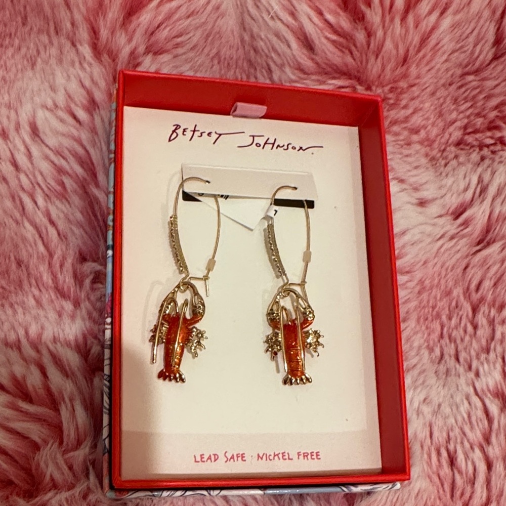 Betsey Johnson Gold and Orange Lobster Drop Earrings